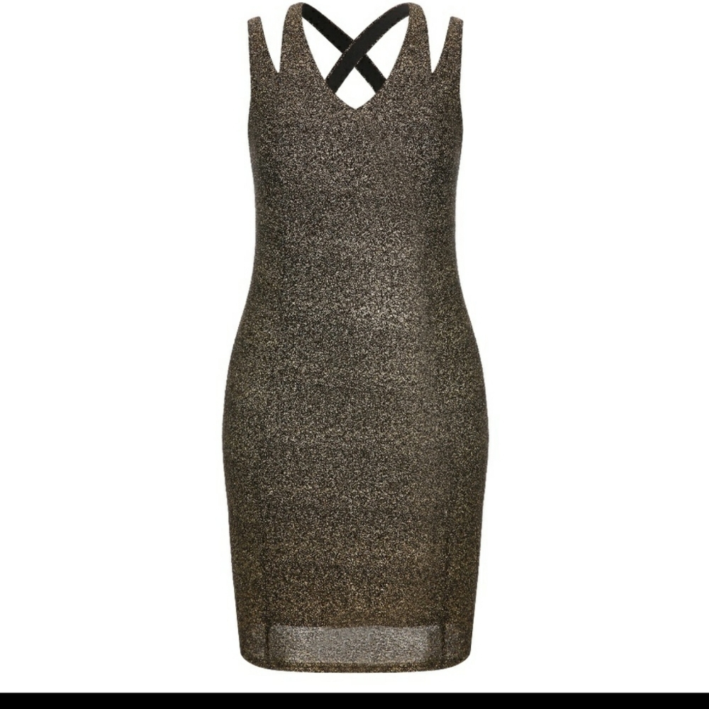 City Chic Gold Metallic Glam dress M 18